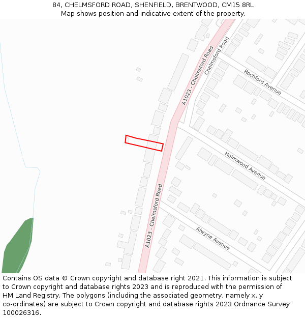 84, CHELMSFORD ROAD, SHENFIELD, BRENTWOOD, CM15 8RL: Location map and indicative extent of plot