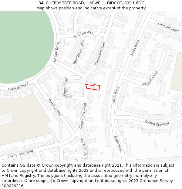 84, CHERRY TREE ROAD, HARWELL, DIDCOT, OX11 6DG: Location map and indicative extent of plot