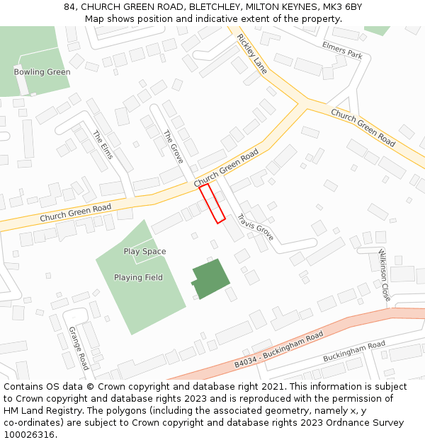 84, CHURCH GREEN ROAD, BLETCHLEY, MILTON KEYNES, MK3 6BY: Location map and indicative extent of plot