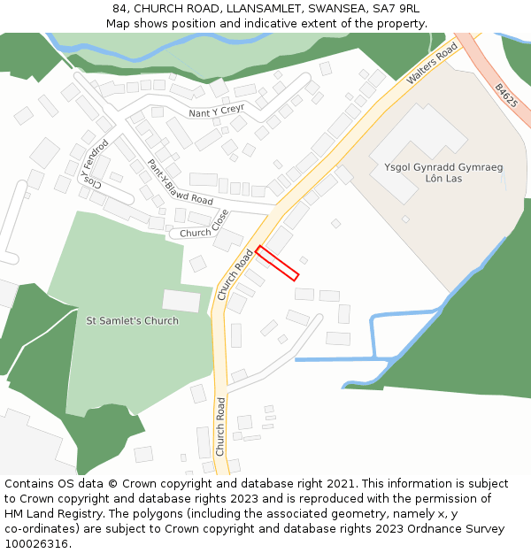 84, CHURCH ROAD, LLANSAMLET, SWANSEA, SA7 9RL: Location map and indicative extent of plot