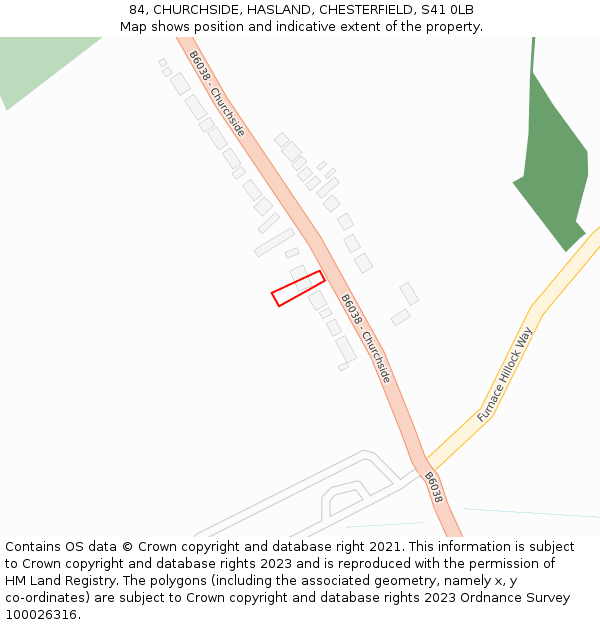 84, CHURCHSIDE, HASLAND, CHESTERFIELD, S41 0LB: Location map and indicative extent of plot