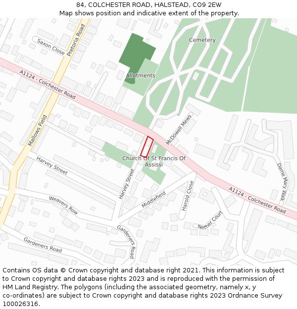 84, COLCHESTER ROAD, HALSTEAD, CO9 2EW: Location map and indicative extent of plot