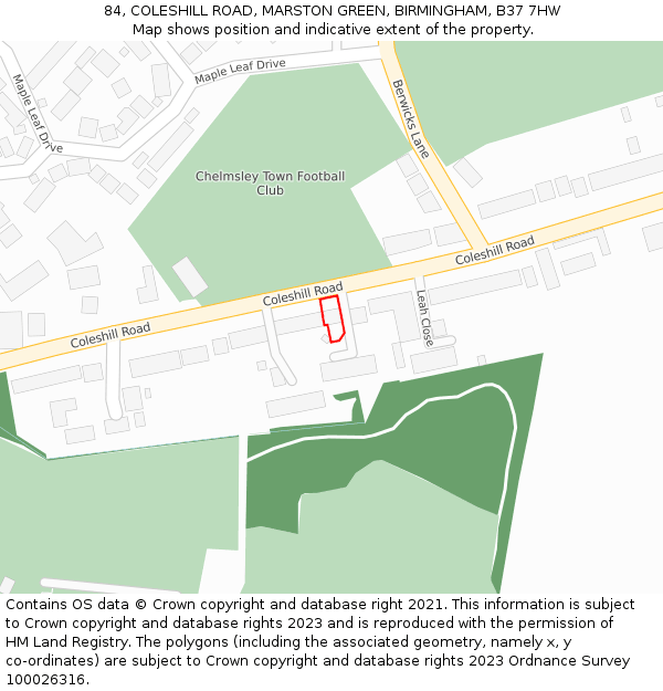 84, COLESHILL ROAD, MARSTON GREEN, BIRMINGHAM, B37 7HW: Location map and indicative extent of plot