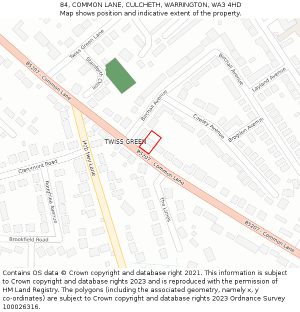 84, COMMON LANE, CULCHETH, WARRINGTON, WA3 4HD: Location map and indicative extent of plot