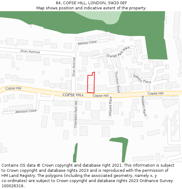 84, COPSE HILL, LONDON, SW20 0EF: Location map and indicative extent of plot