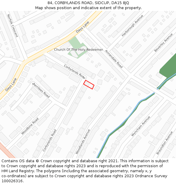 84, CORBYLANDS ROAD, SIDCUP, DA15 8JQ: Location map and indicative extent of plot