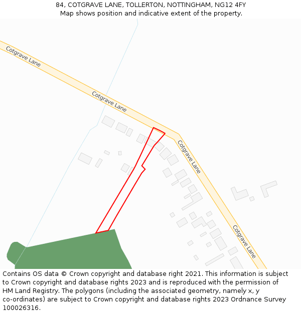 84, COTGRAVE LANE, TOLLERTON, NOTTINGHAM, NG12 4FY: Location map and indicative extent of plot