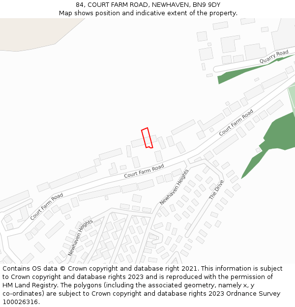 84, COURT FARM ROAD, NEWHAVEN, BN9 9DY: Location map and indicative extent of plot