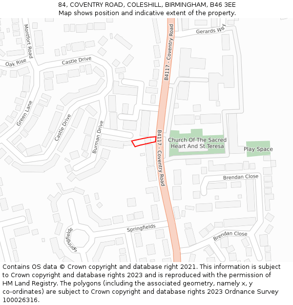 84, COVENTRY ROAD, COLESHILL, BIRMINGHAM, B46 3EE: Location map and indicative extent of plot