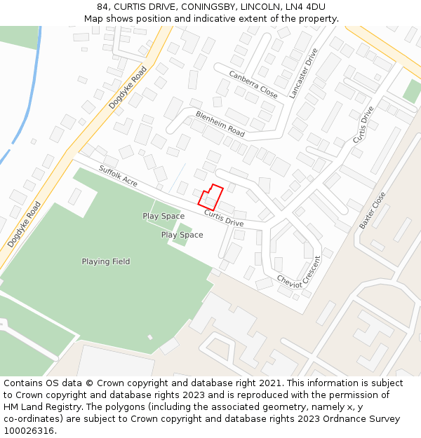 84, CURTIS DRIVE, CONINGSBY, LINCOLN, LN4 4DU: Location map and indicative extent of plot