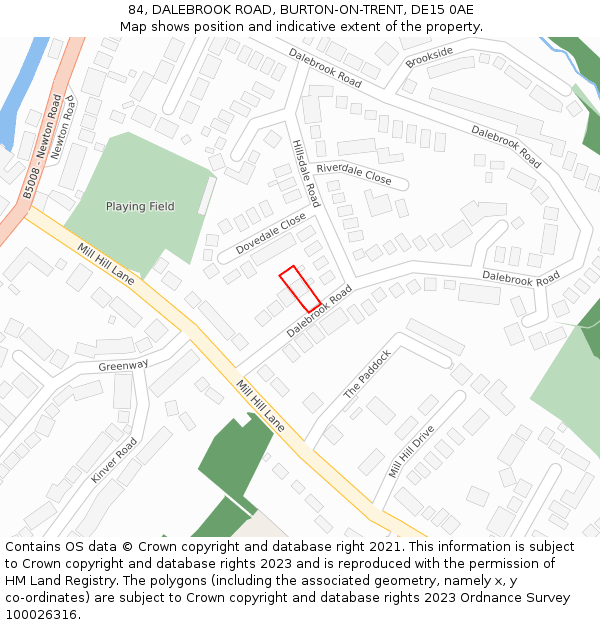 84, DALEBROOK ROAD, BURTON-ON-TRENT, DE15 0AE: Location map and indicative extent of plot