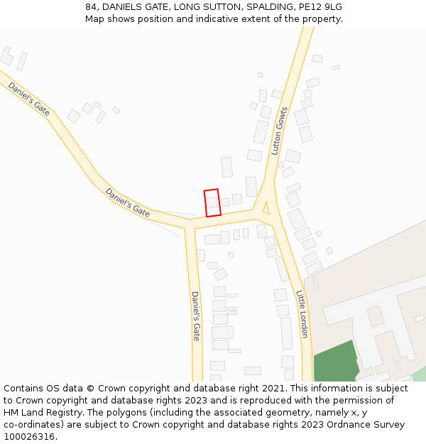 84, DANIELS GATE, LONG SUTTON, SPALDING, PE12 9LG: Location map and indicative extent of plot