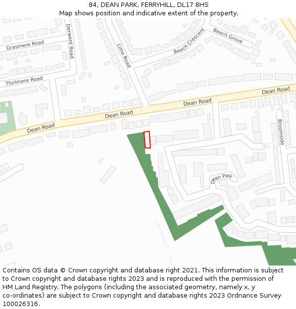 84, DEAN PARK, FERRYHILL, DL17 8HS: Location map and indicative extent of plot