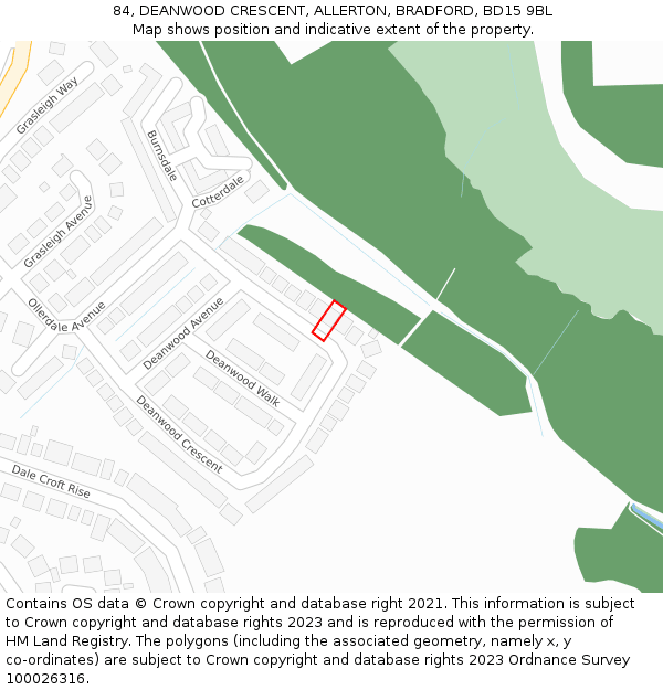 84, DEANWOOD CRESCENT, ALLERTON, BRADFORD, BD15 9BL: Location map and indicative extent of plot