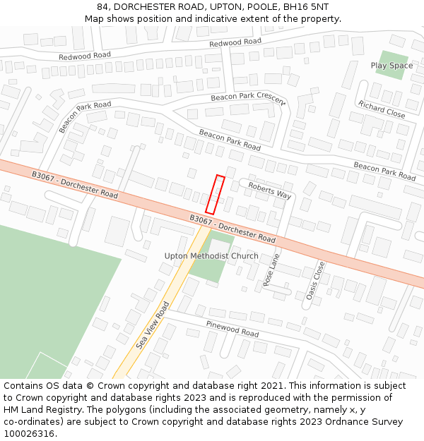 84, DORCHESTER ROAD, UPTON, POOLE, BH16 5NT: Location map and indicative extent of plot