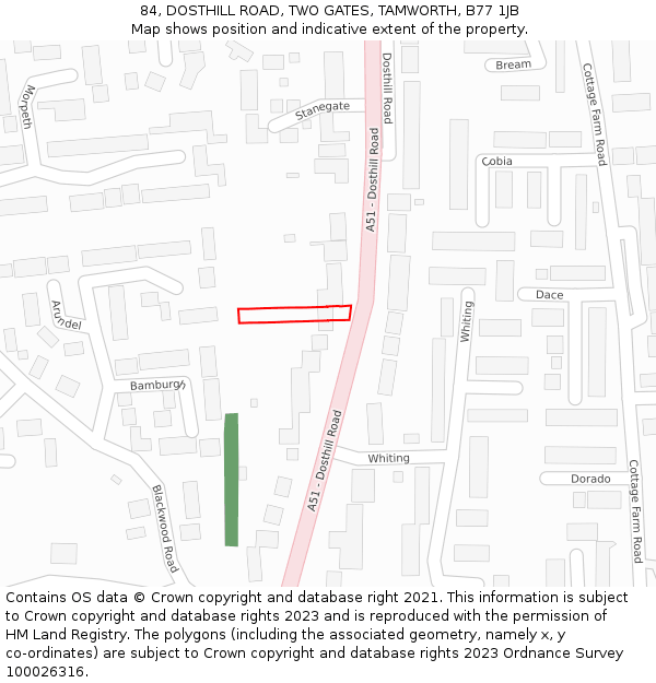 84, DOSTHILL ROAD, TWO GATES, TAMWORTH, B77 1JB: Location map and indicative extent of plot