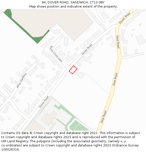 84, DOVER ROAD, SANDWICH, CT13 0BY: Location map and indicative extent of plot
