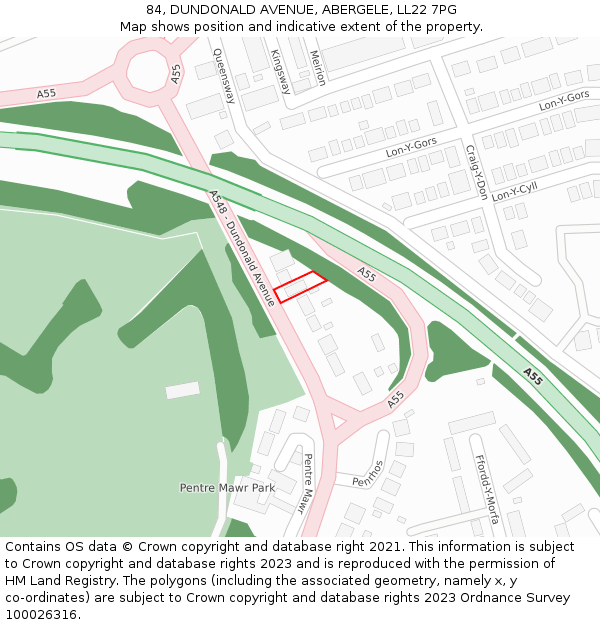84, DUNDONALD AVENUE, ABERGELE, LL22 7PG: Location map and indicative extent of plot