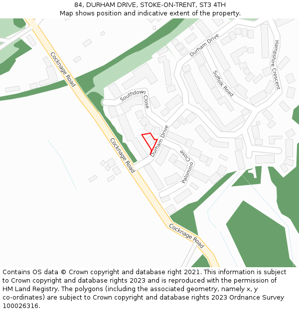 84, DURHAM DRIVE, STOKE-ON-TRENT, ST3 4TH: Location map and indicative extent of plot