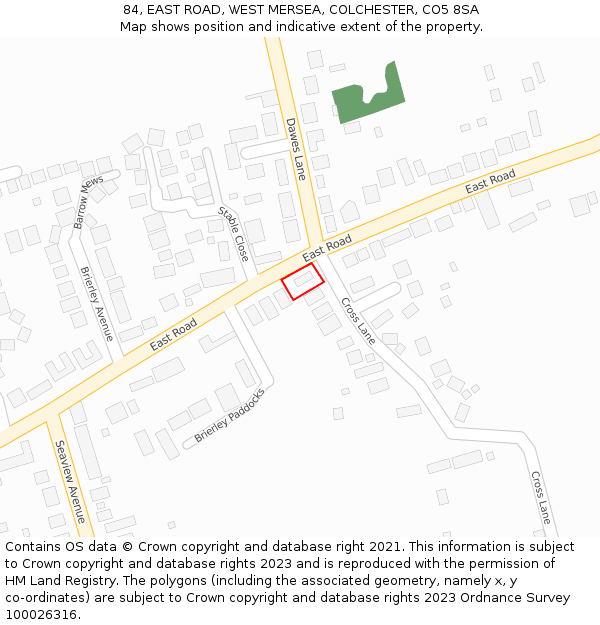 84, EAST ROAD, WEST MERSEA, COLCHESTER, CO5 8SA: Location map and indicative extent of plot