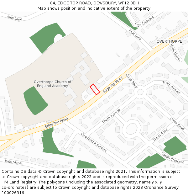 84, EDGE TOP ROAD, DEWSBURY, WF12 0BH: Location map and indicative extent of plot