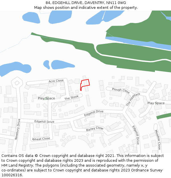 84, EDGEHILL DRIVE, DAVENTRY, NN11 0WG: Location map and indicative extent of plot