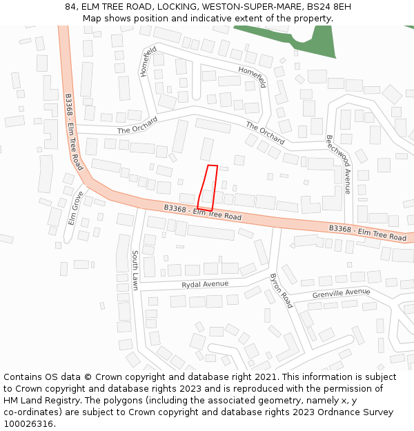 84, ELM TREE ROAD, LOCKING, WESTON-SUPER-MARE, BS24 8EH: Location map and indicative extent of plot