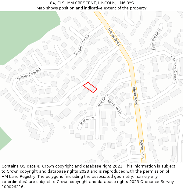 84, ELSHAM CRESCENT, LINCOLN, LN6 3YS: Location map and indicative extent of plot