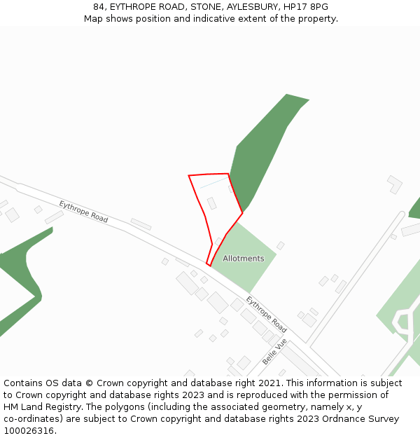 84, EYTHROPE ROAD, STONE, AYLESBURY, HP17 8PG: Location map and indicative extent of plot