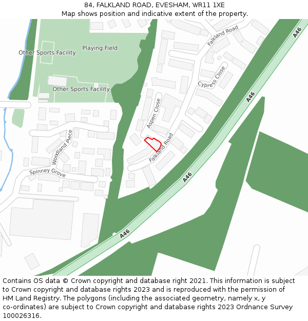 84, FALKLAND ROAD, EVESHAM, WR11 1XE: Location map and indicative extent of plot