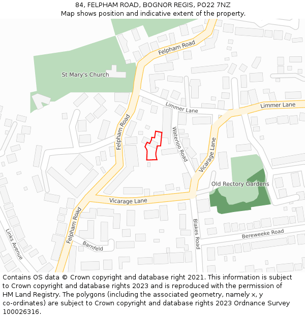 84, FELPHAM ROAD, BOGNOR REGIS, PO22 7NZ: Location map and indicative extent of plot