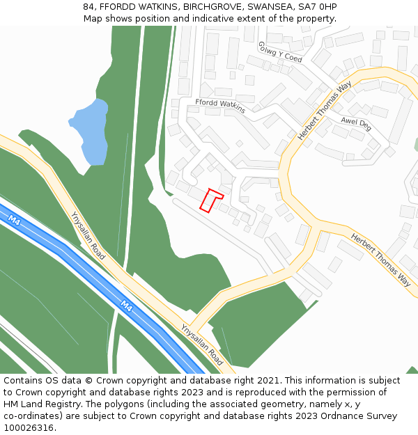 84, FFORDD WATKINS, BIRCHGROVE, SWANSEA, SA7 0HP: Location map and indicative extent of plot