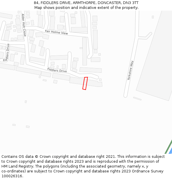 84, FIDDLERS DRIVE, ARMTHORPE, DONCASTER, DN3 3TT: Location map and indicative extent of plot