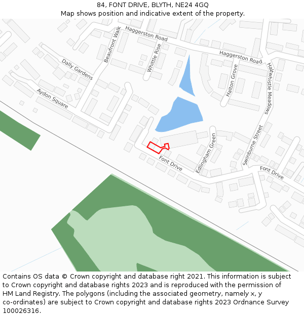 84, FONT DRIVE, BLYTH, NE24 4GQ: Location map and indicative extent of plot