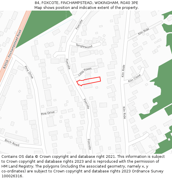 84, FOXCOTE, FINCHAMPSTEAD, WOKINGHAM, RG40 3PE: Location map and indicative extent of plot