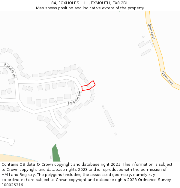 84, FOXHOLES HILL, EXMOUTH, EX8 2DH: Location map and indicative extent of plot