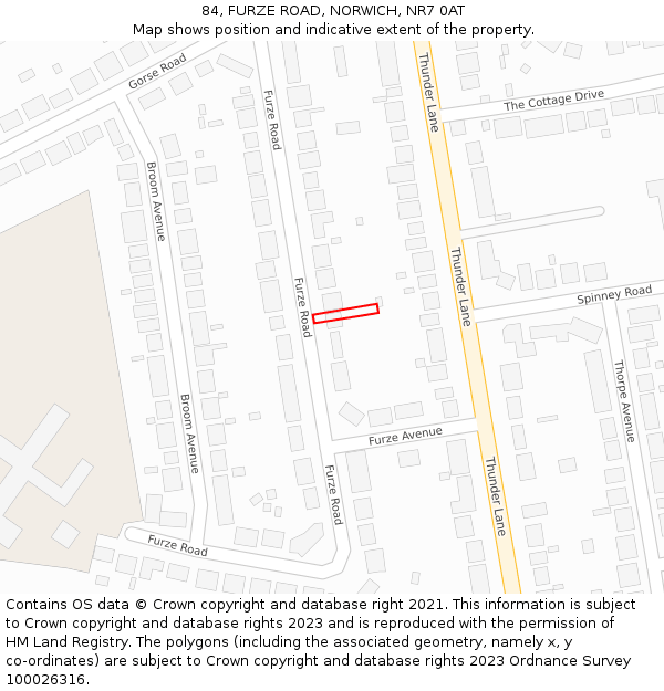 84, FURZE ROAD, NORWICH, NR7 0AT: Location map and indicative extent of plot