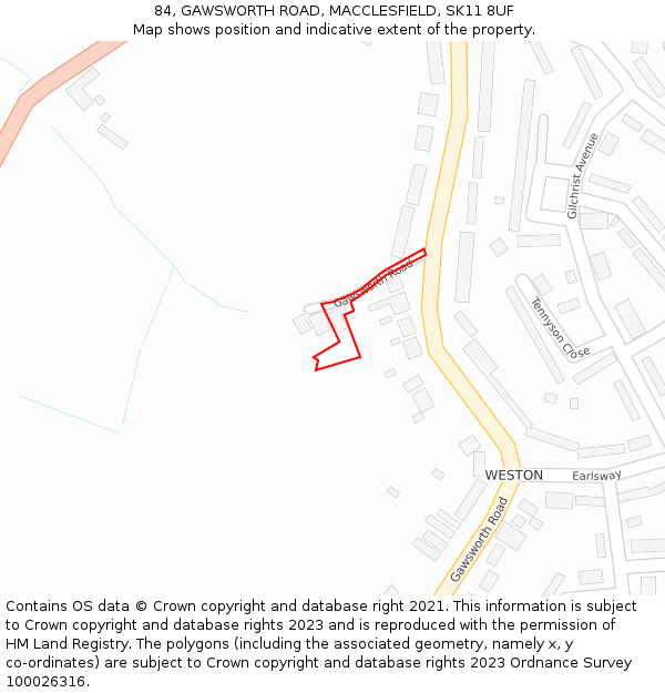 84, GAWSWORTH ROAD, MACCLESFIELD, SK11 8UF: Location map and indicative extent of plot