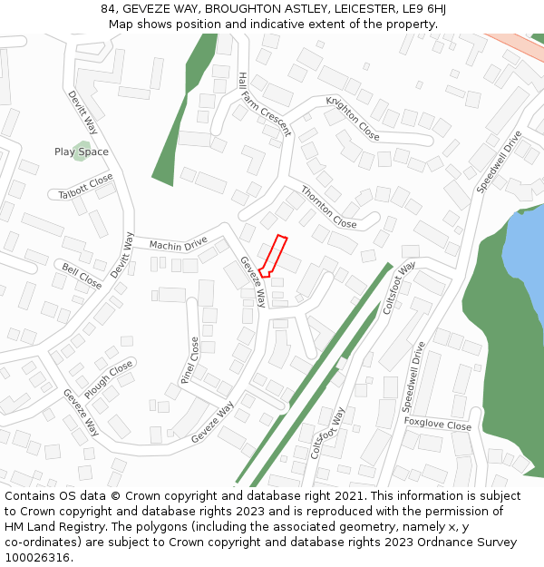84, GEVEZE WAY, BROUGHTON ASTLEY, LEICESTER, LE9 6HJ: Location map and indicative extent of plot