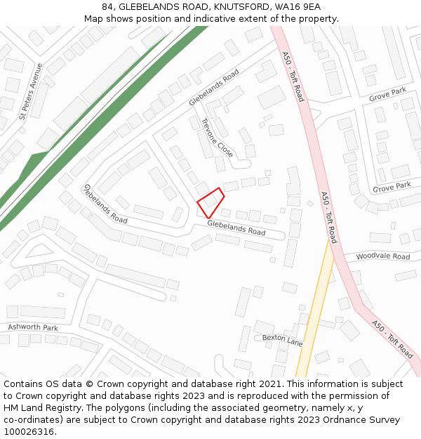 84, GLEBELANDS ROAD, KNUTSFORD, WA16 9EA: Location map and indicative extent of plot
