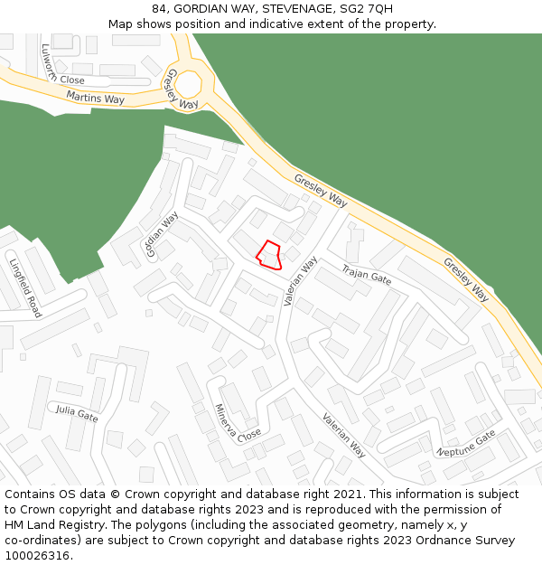 84, GORDIAN WAY, STEVENAGE, SG2 7QH: Location map and indicative extent of plot