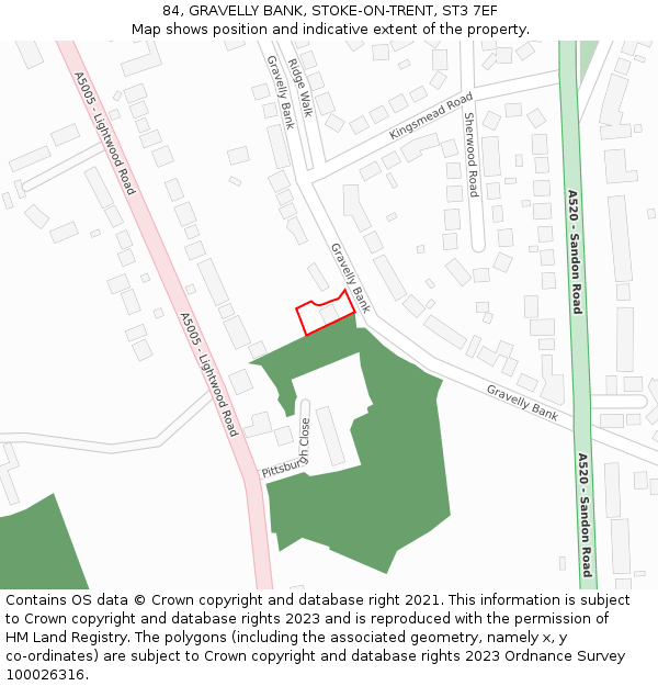 84, GRAVELLY BANK, STOKE-ON-TRENT, ST3 7EF: Location map and indicative extent of plot