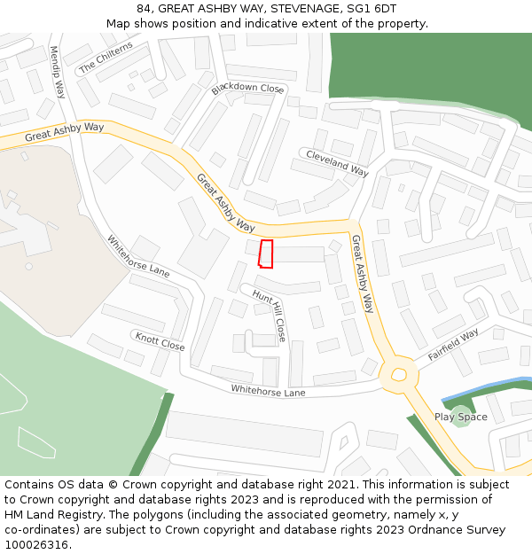 84, GREAT ASHBY WAY, STEVENAGE, SG1 6DT: Location map and indicative extent of plot