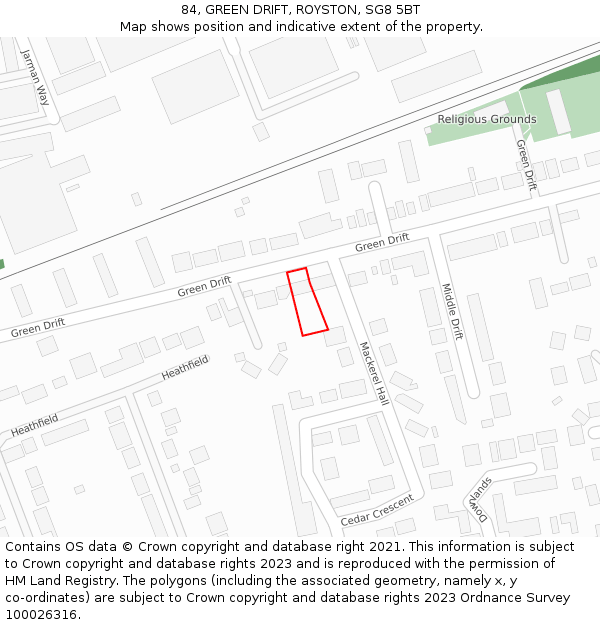 84, GREEN DRIFT, ROYSTON, SG8 5BT: Location map and indicative extent of plot