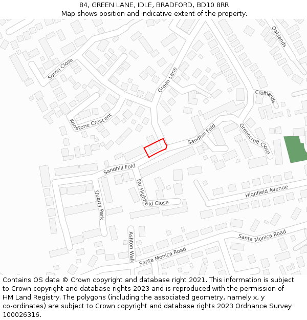 84, GREEN LANE, IDLE, BRADFORD, BD10 8RR: Location map and indicative extent of plot