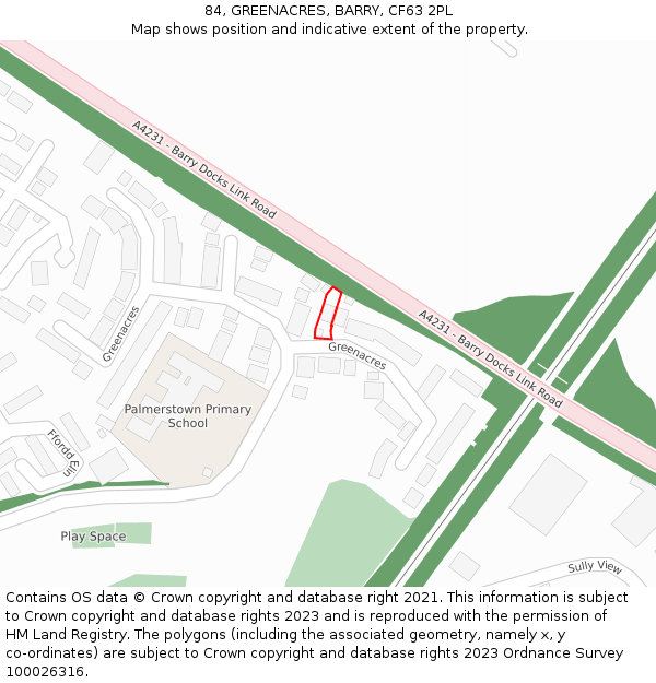 84, GREENACRES, BARRY, CF63 2PL: Location map and indicative extent of plot