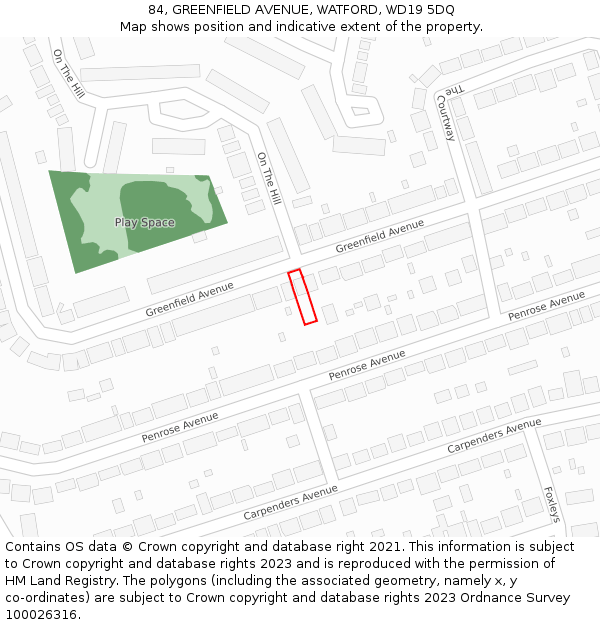 84, GREENFIELD AVENUE, WATFORD, WD19 5DQ: Location map and indicative extent of plot