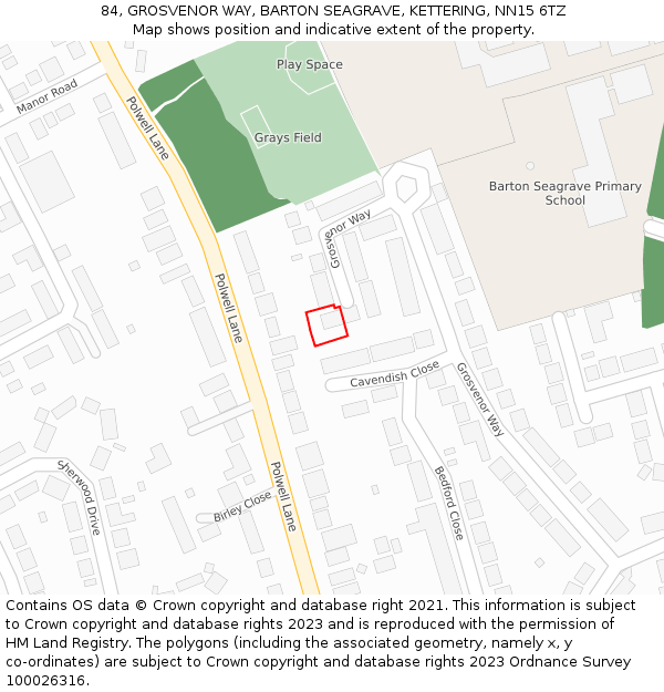 84, GROSVENOR WAY, BARTON SEAGRAVE, KETTERING, NN15 6TZ: Location map and indicative extent of plot