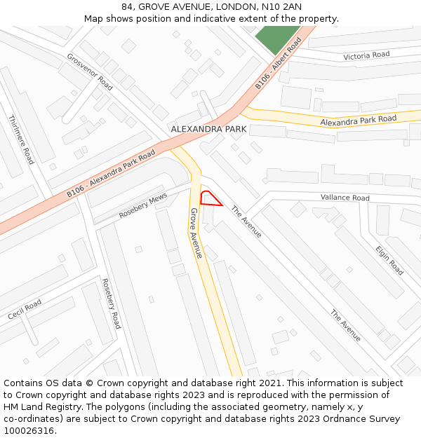 84, GROVE AVENUE, LONDON, N10 2AN: Location map and indicative extent of plot