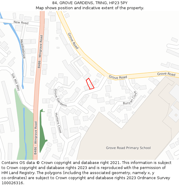 84, GROVE GARDENS, TRING, HP23 5PY: Location map and indicative extent of plot